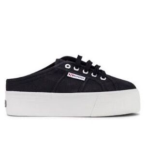 Women’s black platform flatform Superga mules